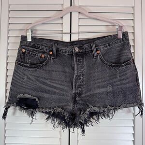 Levi's 501 Distressed Fried Hem Jean Shorts Washed Black Festival Size 32